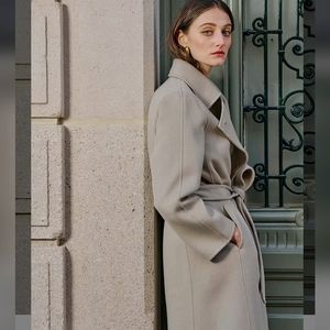 🆕 New Gentle Herd 100% Wool Single Breasted Tailored Long Coat in Taupe Sz. M